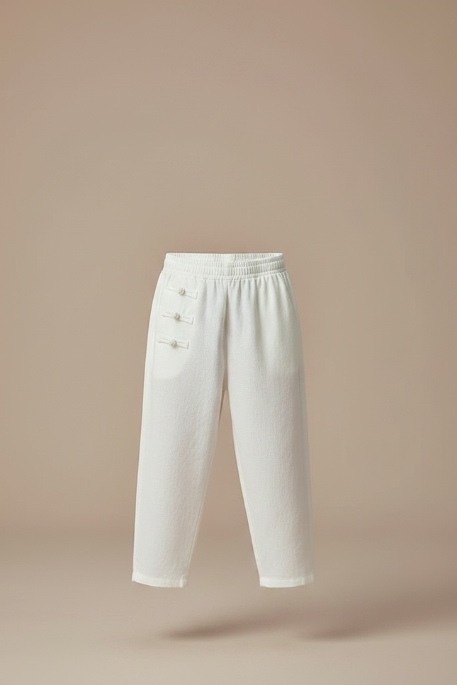 Pantalon Chinois Crème Ample Coton Traditionnel Enfant - Beige Lin - vue 3