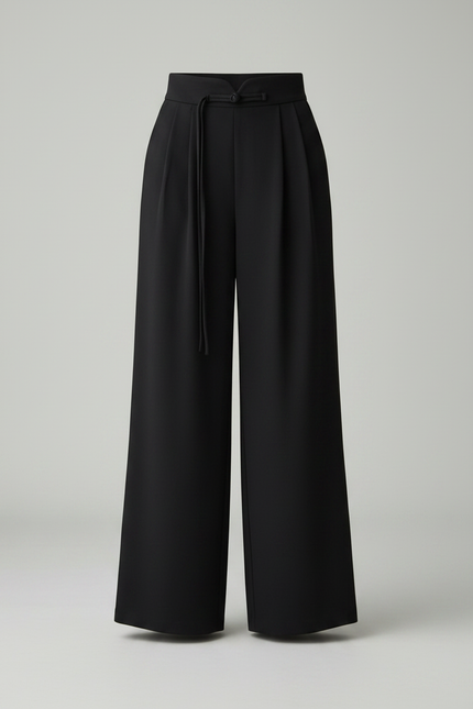 Pantalon Chinois Noir Ample Fluide Décontracté Élégant - Polyester - vue 3