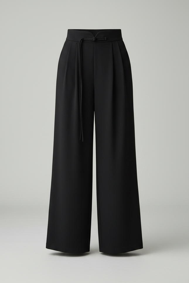 Pantalon Chinois Noir Ample Fluide Décontracté Élégant - Polyester - vue 3