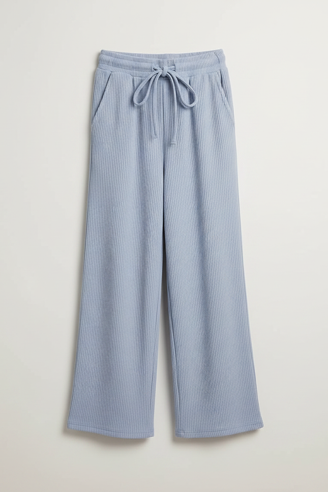 Pantalon Chinois Bleu Ciel Côtelé Ample Confortable Fille - Maille - vue 3