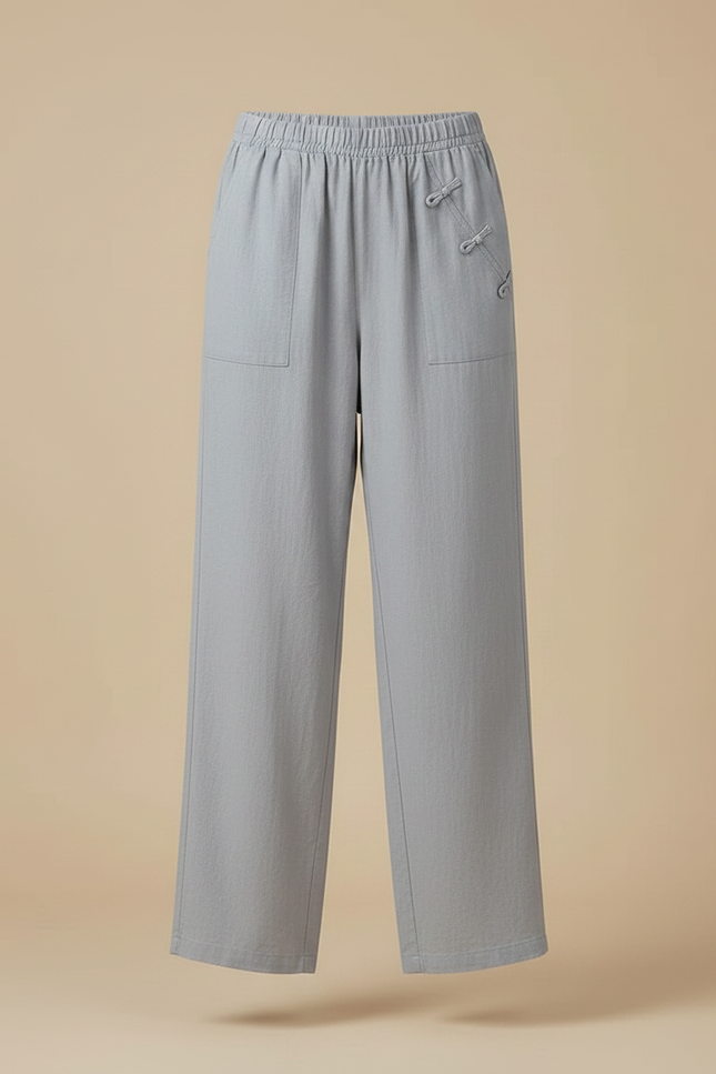 Pantalon Chinois Gris Décontracté Lin Fluide Femme - vue 3