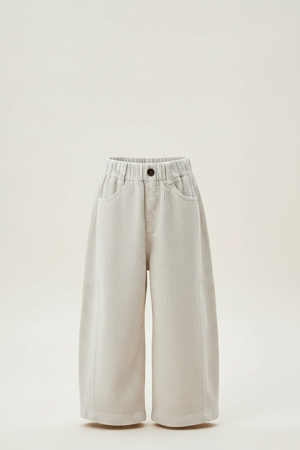 Pantalon Chinois Crème Côtelé Ample Décontracté Enfant - Beige Cordé - vue 3