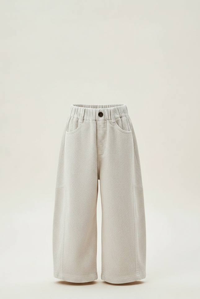 Pantalon Chinois Crème Côtelé Ample Décontracté Enfant - Beige Cordé - vue 3