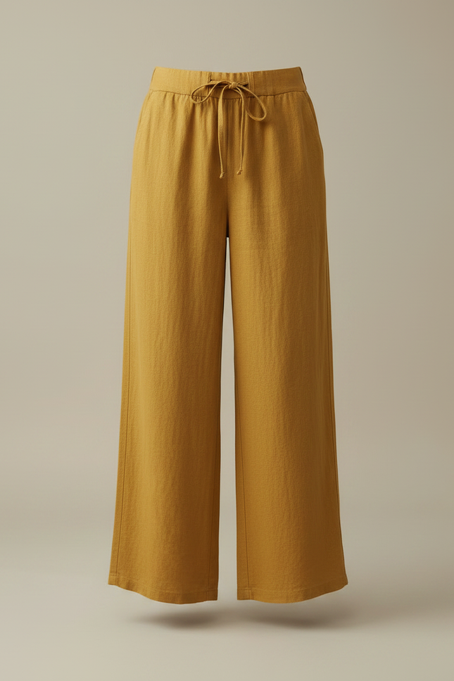Pantalon Chinois Jaune Lin Ample Fluide Décontracté - vue 3