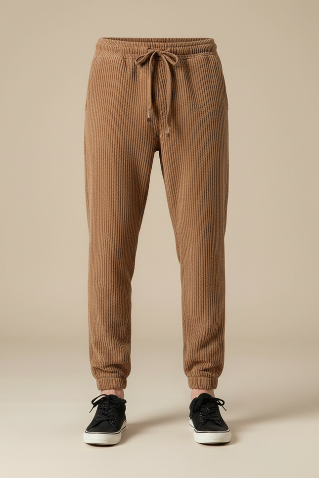 Pantalon Chinois Marron Côtelé Harem Décontracté Homme - Cordé - vue 3