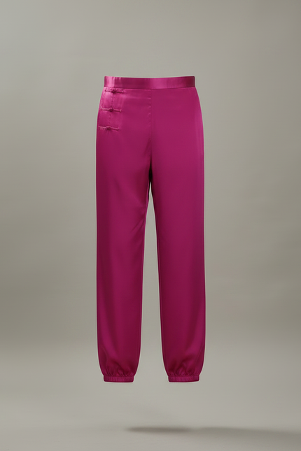 Pantalon Chinois Fuchsia Satiné Ample Élastiqué Homme - Rose - vue 3