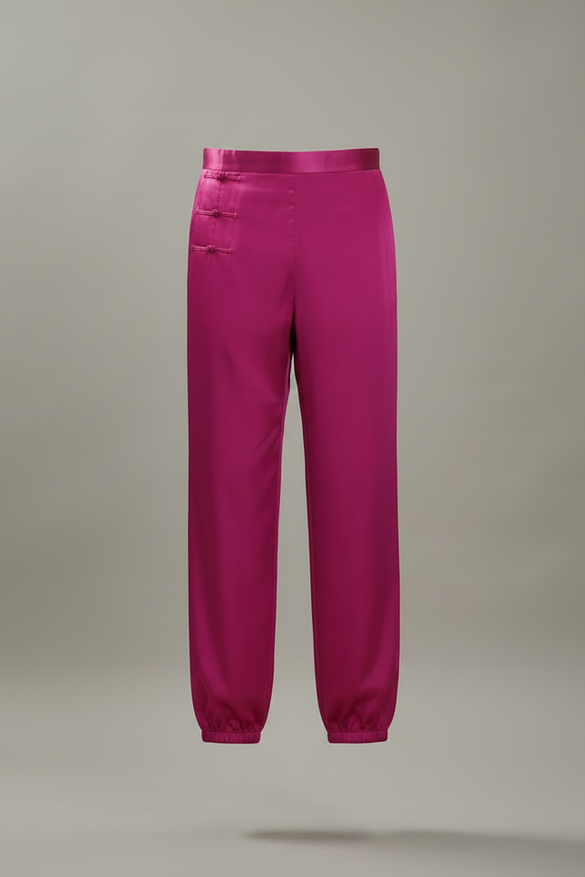 Pantalon Chinois Fuchsia Satiné Ample Élastiqué Homme - Rose - vue 3