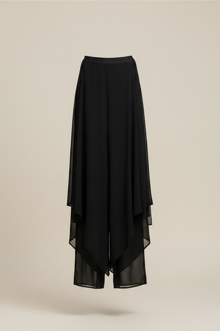Pantalon Chinois Noir Fluide Ample Asymétrique Femme - Polyester - vue 3