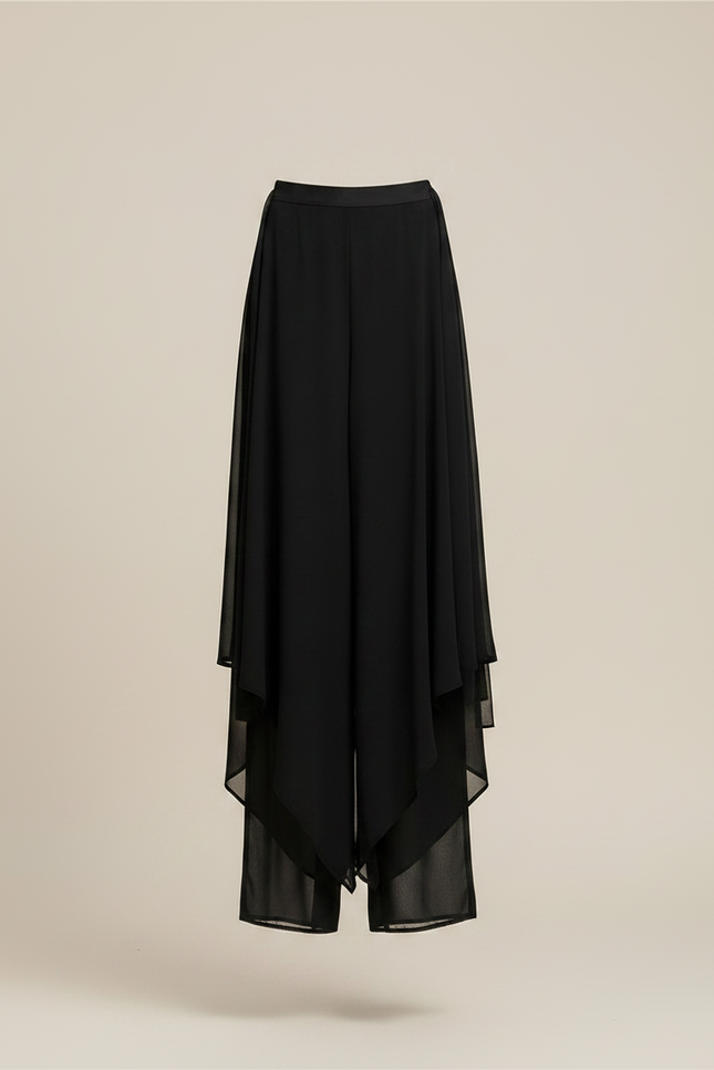 Pantalon Chinois Noir Fluide Ample Asymétrique Femme - Polyester - vue 3
