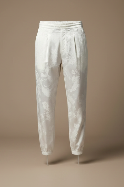 Pantalon Chinois Blanc Satin Dragon Ample Homme - vue 3