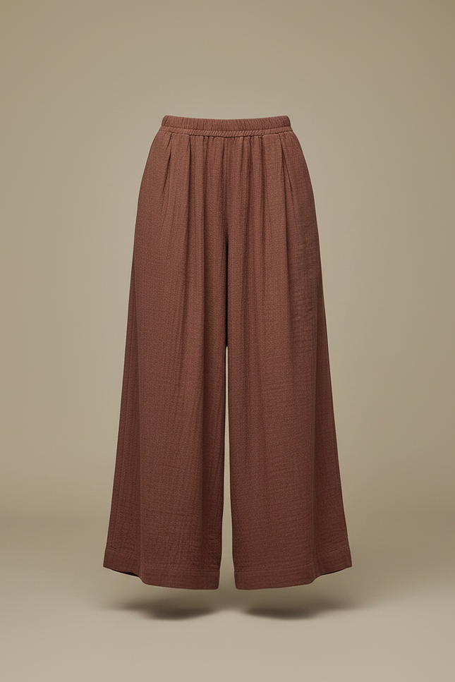 Pantalon Chinois Marron Ample Plissé Lin Coton - vue 3