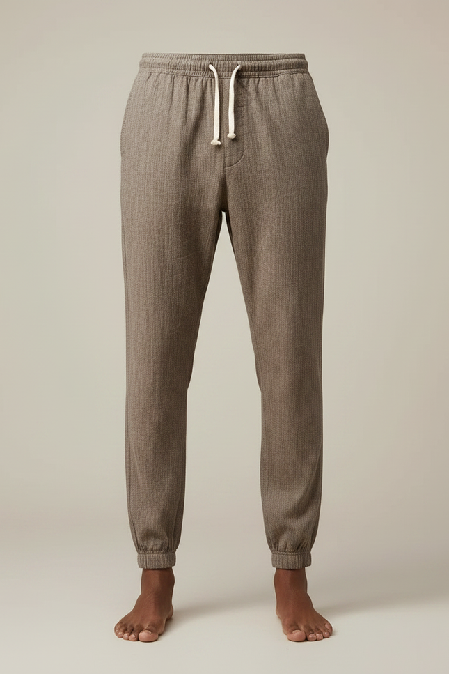 Pantalon Chinois Jogger Lin Coton Décontracté Homme - Marron - vue 3