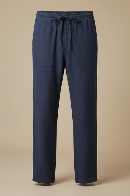 Pantalon Chinois Bleu Marine Lin Ample Homme Décontracté - vue 3