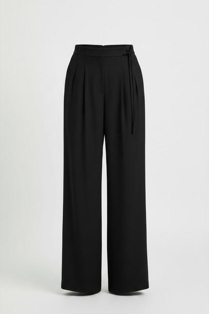 Pantalon Chinois Noir Ample Plissé Fluide Élégant - Viscose - vue 3