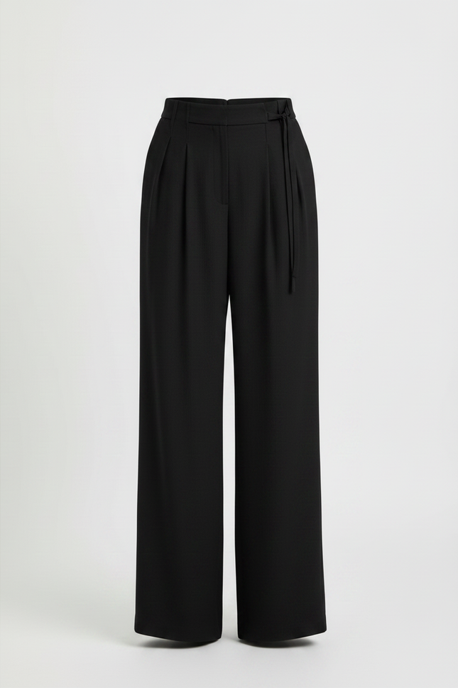 Pantalon Chinois Noir Ample Plissé Fluide Élégant - Viscose - vue 3