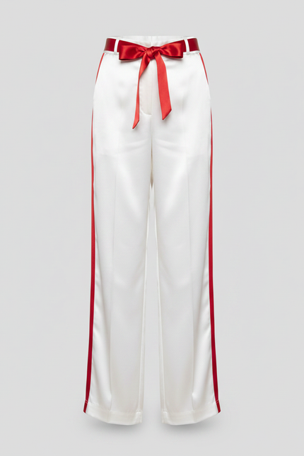 Pantalon Chinois Blanc Satiné Ample Enfant Rayures Rouges - vue 3
