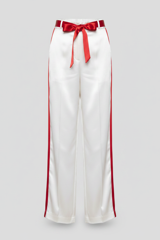 Pantalon Chinois Blanc Satiné Ample Enfant Rayures Rouges - vue 3