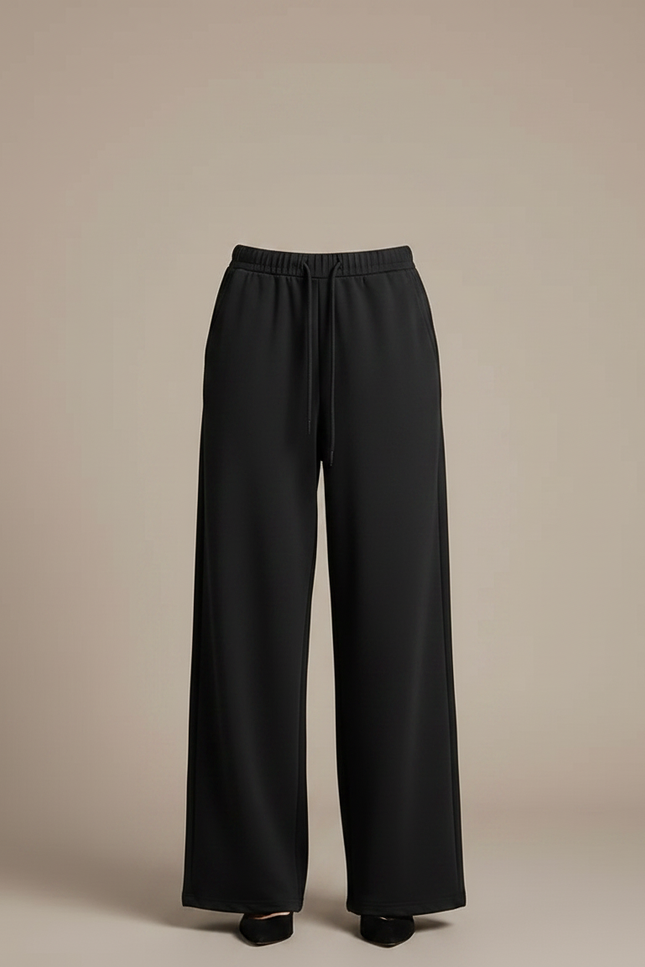 Pantalon Chinois Noir Ample Fluide Élastique Décontracté - Polyester - vue 3