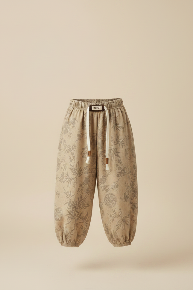 Pantalon Chinois Beige Motif Floral Ample Coton Enfant - vue 3