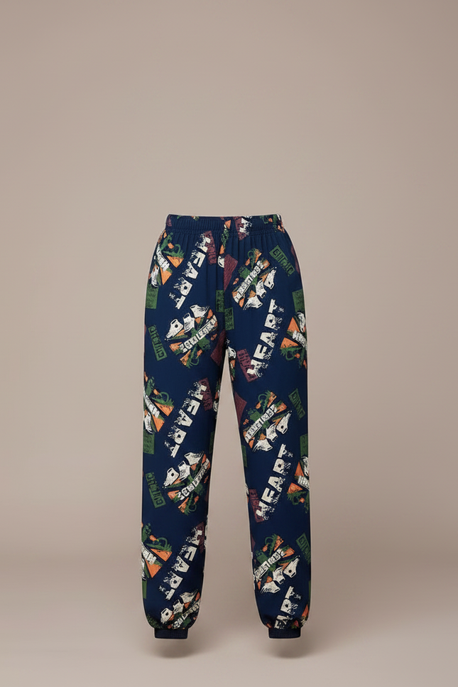Pantalon Chinois Bleu Marine Imprimé Ample Décontracté Fille - Viscose - vue 3