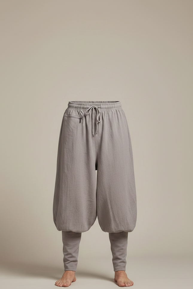 Pantalon Chinois Gris Ample Coton Lin Moine - vue 3