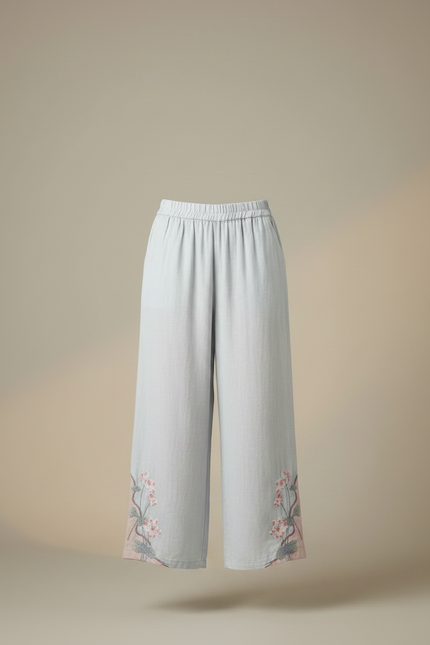 Pantalon Chinois Lin Ample Brodé Ethnique Clair - Bleu - vue 3