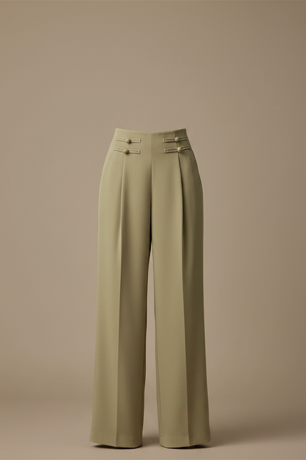 Pantalon Chinois Vert Kaki Ample Fluide Élégant - Viscose - vue 3
