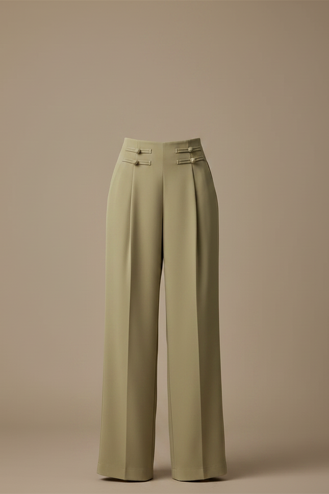 Pantalon Chinois Vert Kaki Ample Fluide Élégant - Viscose - vue 3