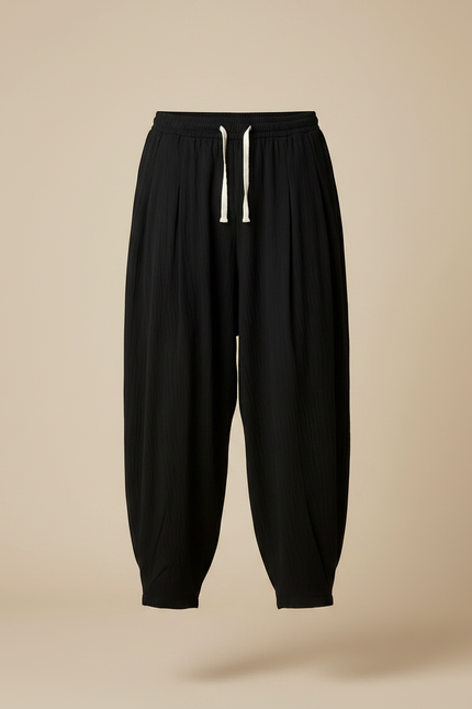 Pantalon Chinois Noir Ample Lin Décontracté Homme - vue 3