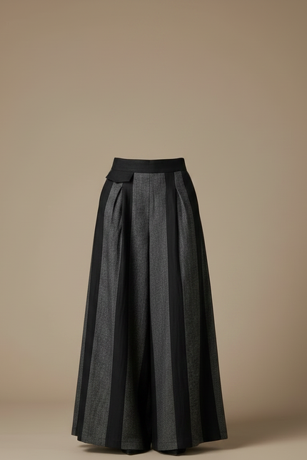 Pantalon Chinois Large Rayé Gris Noir Élégant - Multicolore Tweed - vue 3