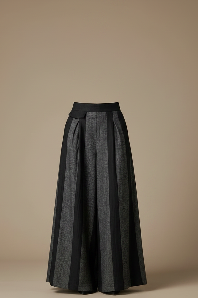 Pantalon Chinois Large Rayé Gris Noir Élégant - Multicolore Tweed - vue 3