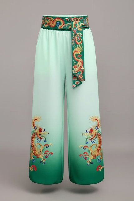 Pantalon Chinois Dégradé Vert Dragon Satiné Ample - vue 3