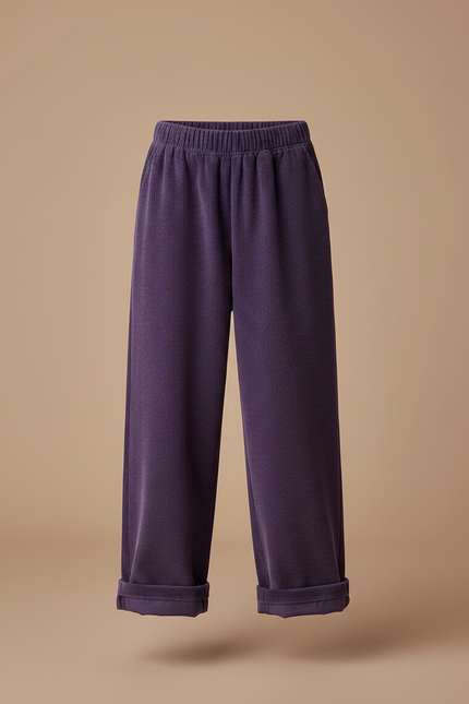 Pantalon Chinois Fille Ample Velours - Violet Cordé - vue 3