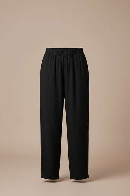 Pantalon Chinois Noir Ample Coton Élastiqué Femme - vue 3
