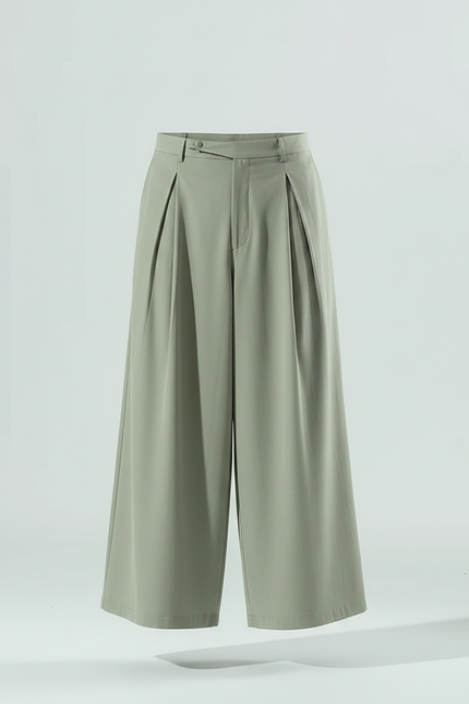 Pantalon Chinois Ample Plissé Vert Lin Homme - vue 3
