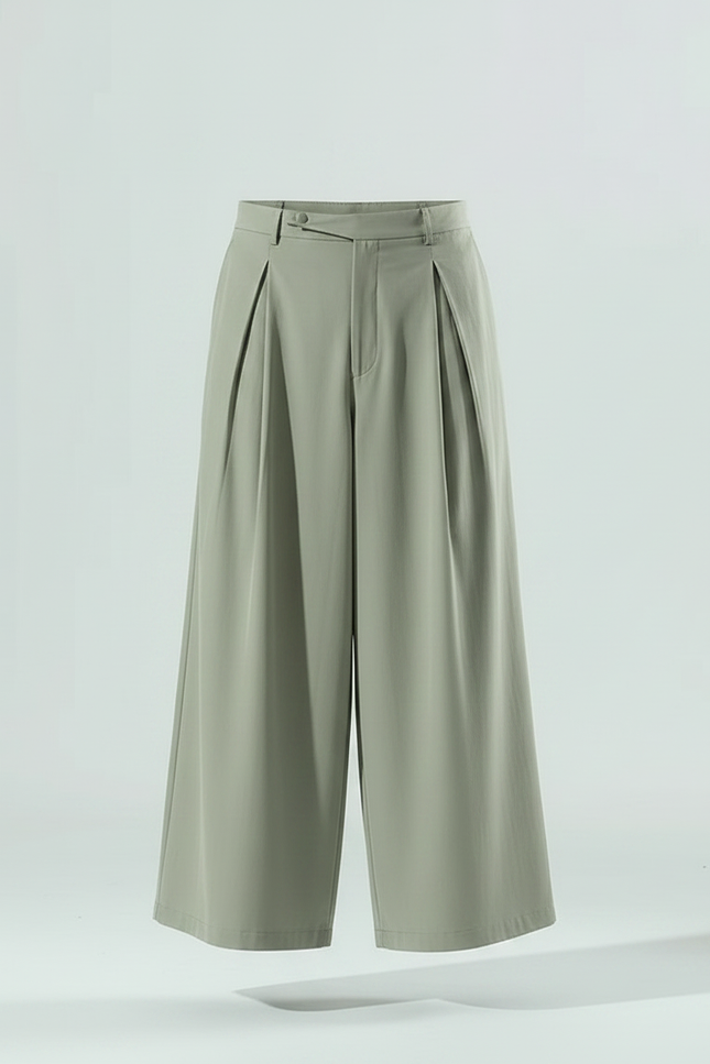 Pantalon Chinois Ample Plissé Vert Lin Homme - vue 3