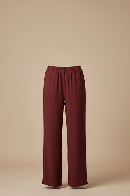 Pantalon Chinois Bordeaux Ample Fluide Décontracté Femme - Viscose - vue 3