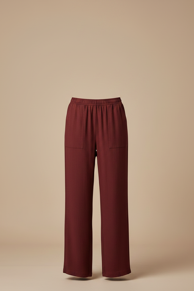 Pantalon Chinois Bordeaux Ample Fluide Décontracté Femme - Viscose - vue 3