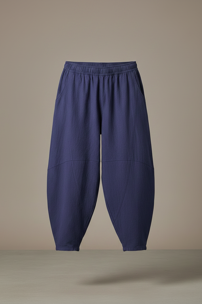Pantalon Chinois Bleu Ample Coton Lin Unisexe - Marine - vue 3