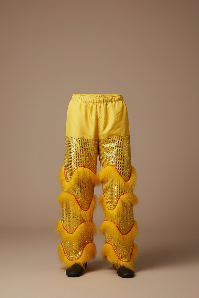 Pantalon Chinois Jaune Scintillant Fourrure Festif Homme - Polyester - vue 3