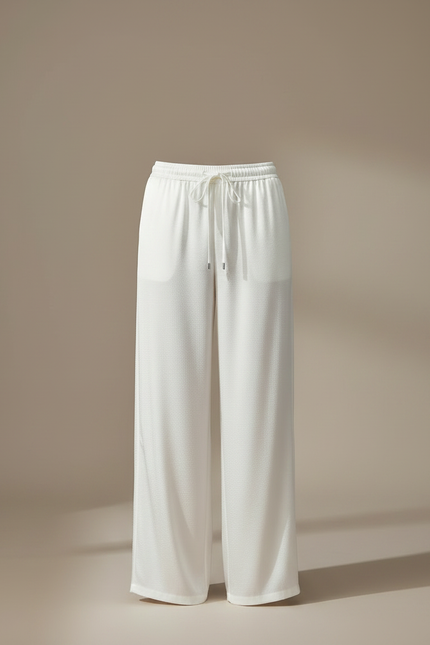 Pantalon Chinois Satin Blanc Ample Fluide Élégant - vue 3