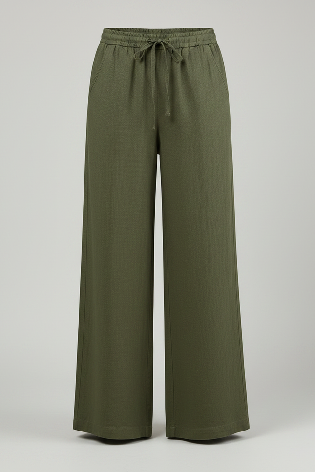 Pantalon Chinois Vert Armée Lin Ample Décontracté - Kaki - vue 3