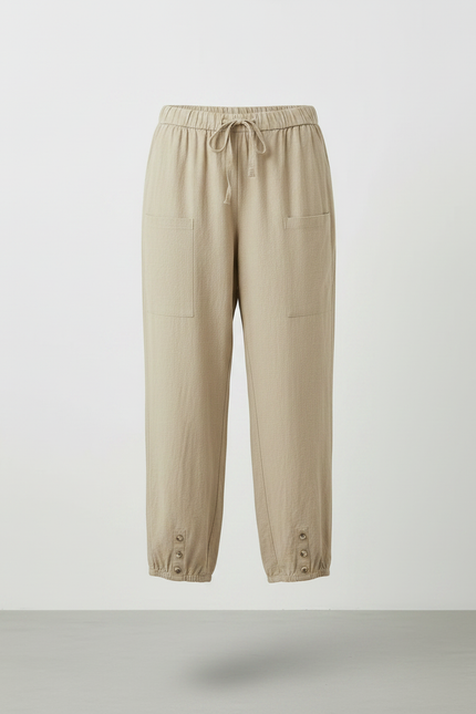 Pantalon Chinois Beige Lin Ample Décontracté Boutons - vue 3