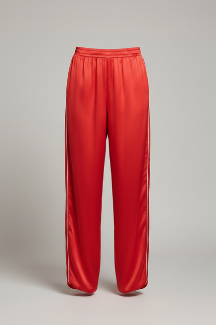 Pantalon Chinois Rouge Satin Fluide Ample Femme - vue 3