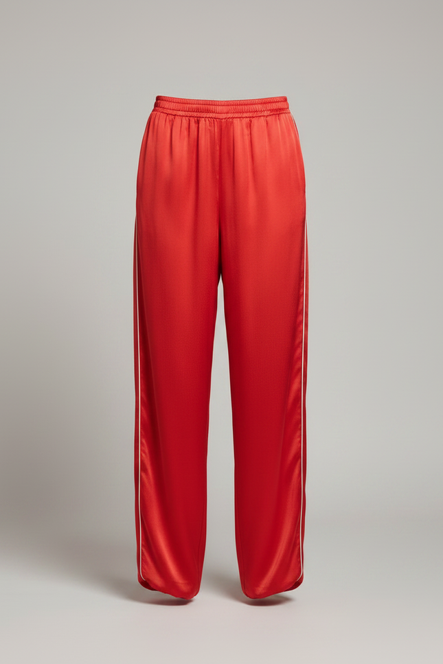 Pantalon Chinois Rouge Satin Fluide Ample Femme - vue 3