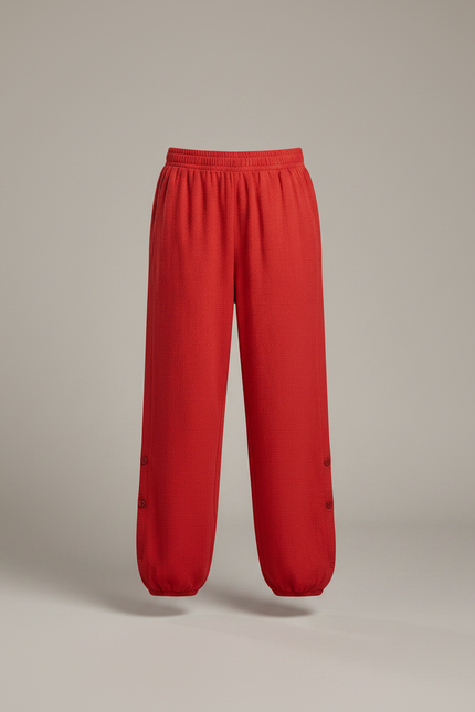 Pantalon Chinois Rouge Ample Boutons Coton Enfant - Maille - vue 3