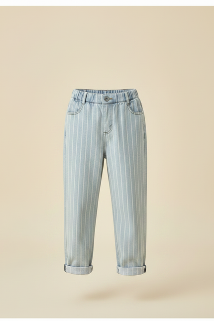 Pantalon Chinois Rayé Bleu Ample Décontracté Enfant - Jean - vue 3