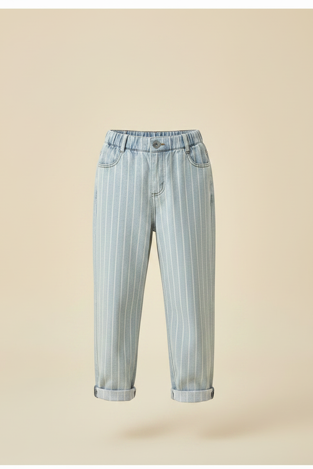 Pantalon Chinois Rayé Bleu Ample Décontracté Enfant - Jean - vue 3