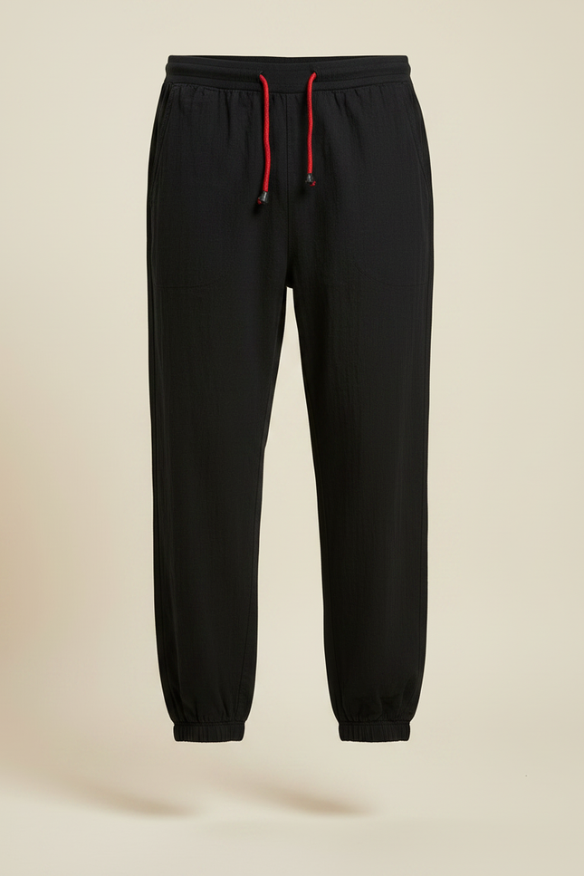 Pantalon Chinois Noir Ample Coton Lin Jogging - vue 3