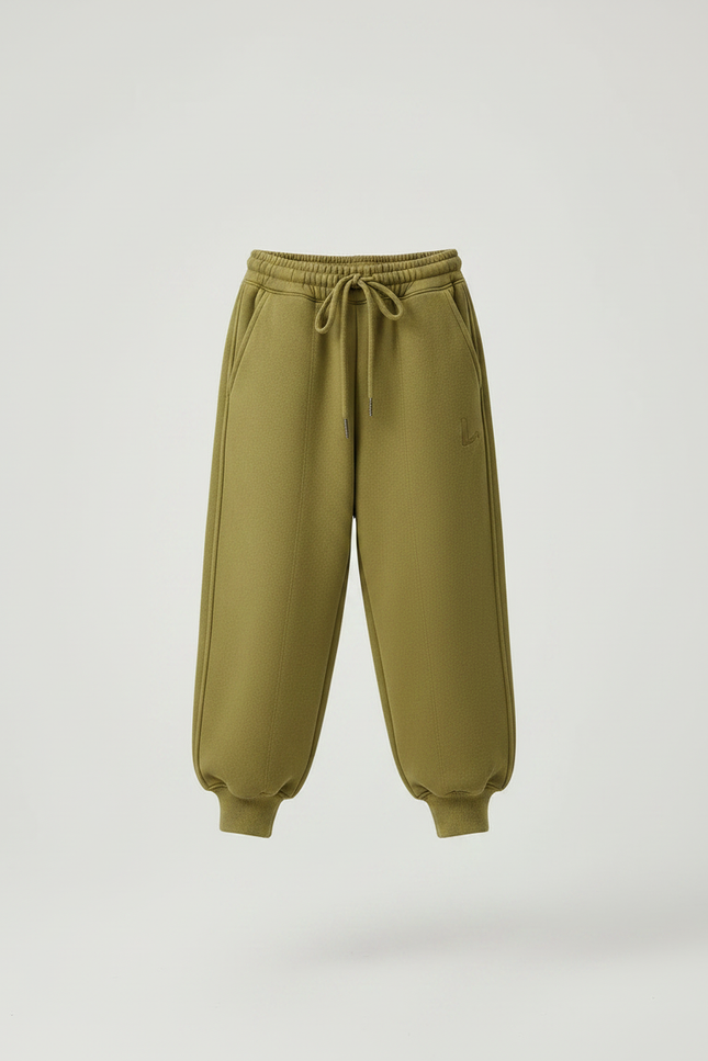 Pantalon Chinois Vert Ample Molletonné Confortable - Kaki - vue 3